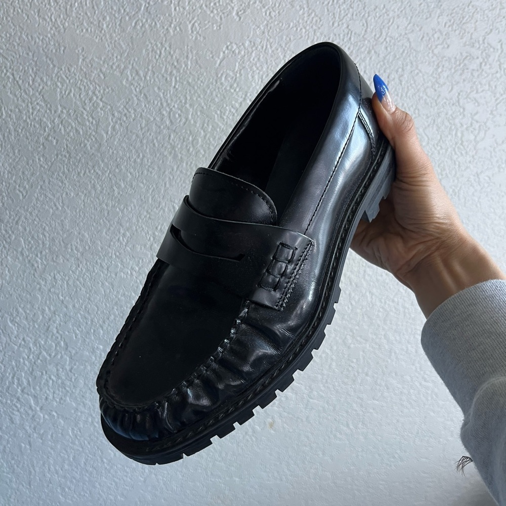 zara ruched leather loafers